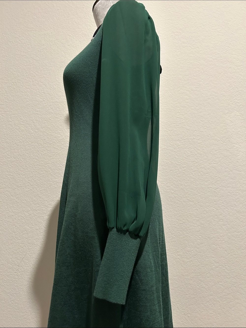 CeCe Emerald Green Long Sleeve Dress with Embellished Black Collar - Picture 4 of 6